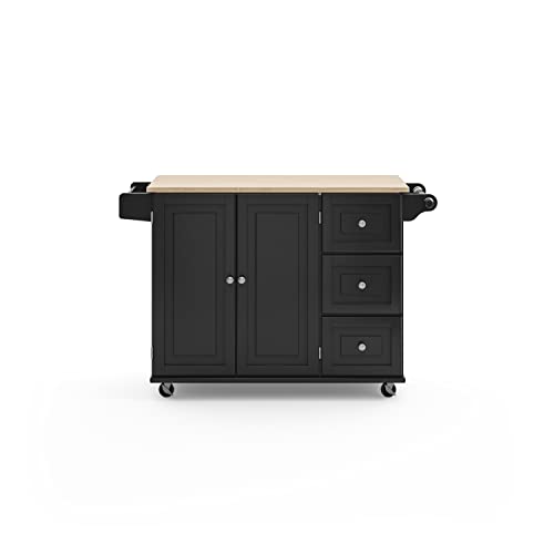 Homestyles Dolly Madison Black Mobile Kitchen Island Cart with Wood Drop Leaf Breakfast Bar - color: Black