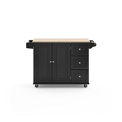 Homestyles Dolly Madison Black Mobile Kitchen Island Cart with Wood Drop Leaf Breakfast Bar - color: Black