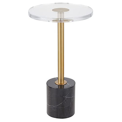 Small Clear Acrylic End Table, Marble Base Gold Leg Modern Nightstand | Acrylic Side Table with Marble Base & Gold Support Post, Accent Furniture for Drinks Snacks, Bedroom Living Room Office - color: Black