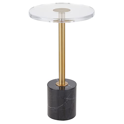 Small Clear Acrylic End Table, Marble Base Gold Leg Modern Nightstand | Acrylic Side Table with Marble Base & Gold Support Post, Accent Furniture for Drinks Snacks, Bedroom Living Room Office - color: Black