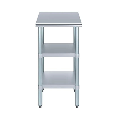 Stainless Steel Work Table with 2 Shelves | Metal Utility Table | Commercial & Residential NSF Utility (Stainless Steel Table with 2 Shelves, 18" Long x 18" Deep) - size: 18" Long x 18" Deep