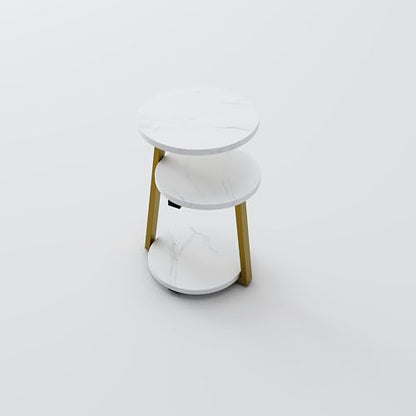 3-Tier Round End Table, Faux Marble Top Side Table with Sturdy Metal Legs, Modern Nightstand for Living Room, Bedroom, Small Spaces (Golden) - color: Golden