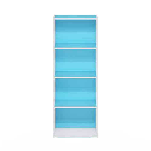 Furinno Luder Bookcase / Book / Storage, 4-Tier, Light Blue/White - color: White/Light Blue, size: 4-Tier, 9.3 x 15.6 x 41.7