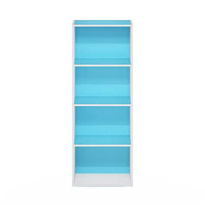 Furinno Luder Bookcase / Book / Storage, 4-Tier, Light Blue/White - color: White/Light Blue, size: 4-Tier, 9.3 x 15.6 x 41.7