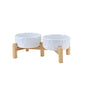 SPUNKYJUNKY Elevated Dog Bowls Ceramic, 5.1'' Dogs and Cat Food Water Bowls Raised with Non-Slip Bamboo Stand for Puppy Small Sized Breed Microwave Dishwasher Safe - 13.5 OZ,Skull White - color: White - Skull, size: 5.1 in - 1.7 cups