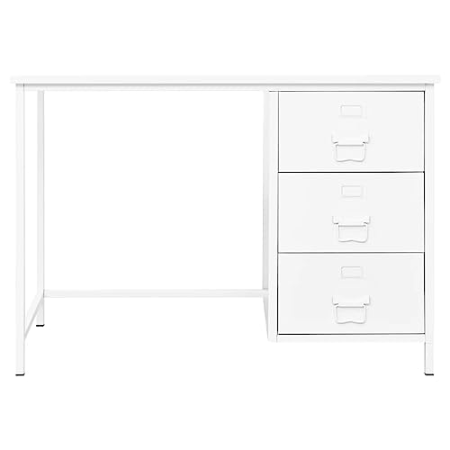 Industrial Computer Desk with 3 Drawers White 41.3"x20.5"x29.5" Steel Writing Table for Home Office Small Spaces, Durable Workstation Study Desk