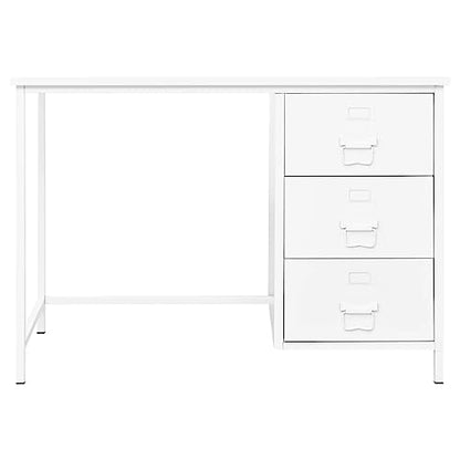 Industrial Computer Desk with 3 Drawers White 41.3"x20.5"x29.5" Steel Writing Table for Home Office Small Spaces, Durable Workstation Study Desk