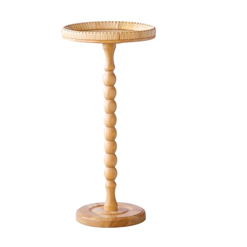 Small Side Table, Rattan Drink Table, Round Side Table for Small Spaces, Boho Circle End Table Coffee Table with Solid Wood Leg for Living Room, Pedestal Table for Bedroom, Corners - size: High: 25", style: Bohemian