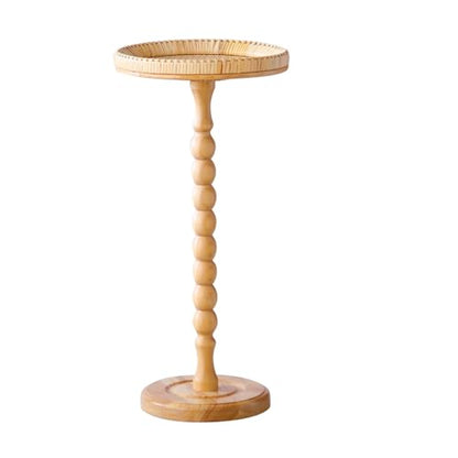 Small Side Table, Rattan Drink Table, Round Side Table for Small Spaces, Boho Circle End Table Coffee Table with Solid Wood Leg for Living Room, Pedestal Table for Bedroom, Corners - size: High: 25", style: Bohemian