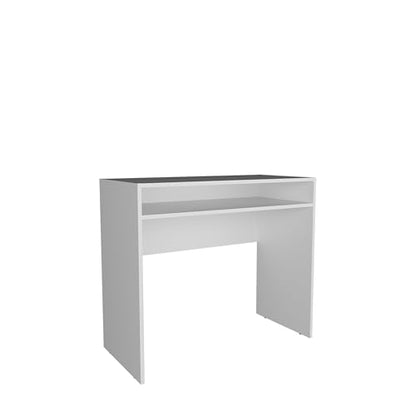 30.6" Computer Desk with Shelf - Modern White Study Table for Small Spaces & Apartments - Compact Workstation with Storage for Home Office & Student Use
