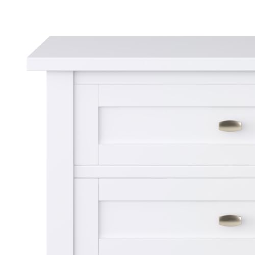 SIMPLIHOME Warm Shaker Bedside Table - 24 inch Wide Solid Wood Nightstand in White, Transitional Bedroom Side or End Table with 2 Drawers, Open Shelf Storage and Brushed Nickel Hardware - color: White