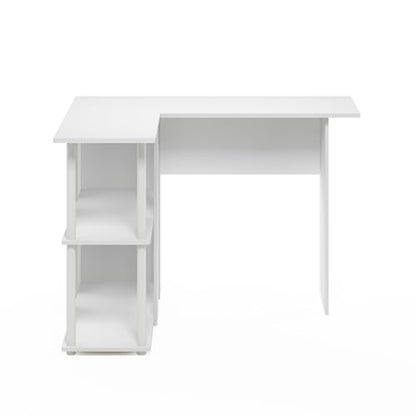 Furinno Abbott L-Shape Desk with Bookshelf, 41.14 (W) x 28.94 (H) x 34.45 (D) inches, White/White - color: White/White, style: Plastic Poles