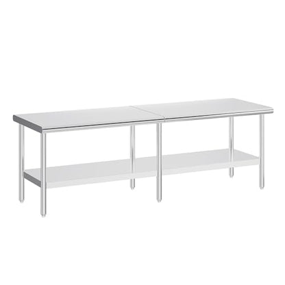 Jocisland 30" x 108" Stainless Steel Table for Prep & Work, Food-Grade Stainless Steel Adjustable Under Shelf and Feet, for Commercial Kitchen, Restaurant, Hotel, Garage - size: 30x108 in, style: Rounded Table Corner