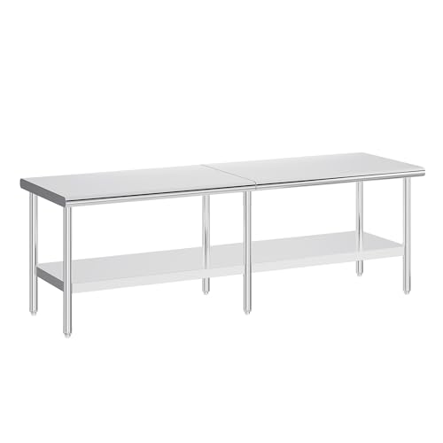 Jocisland 30" x 108" Stainless Steel Table for Prep & Work, Food-Grade Stainless Steel Adjustable Under Shelf and Feet, for Commercial Kitchen, Restaurant, Hotel, Garage - size: 30x108 in, style: Rounded Table Corner