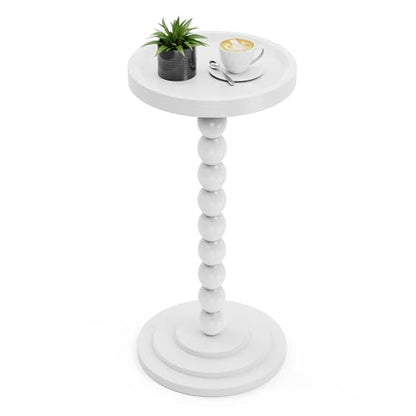 Round Wooden Side Table & Drink Table | Sturdy & Functional Mid-Century Modern Design with Solid Wood Base for Living Room, Bedroom, Office & More - color: White