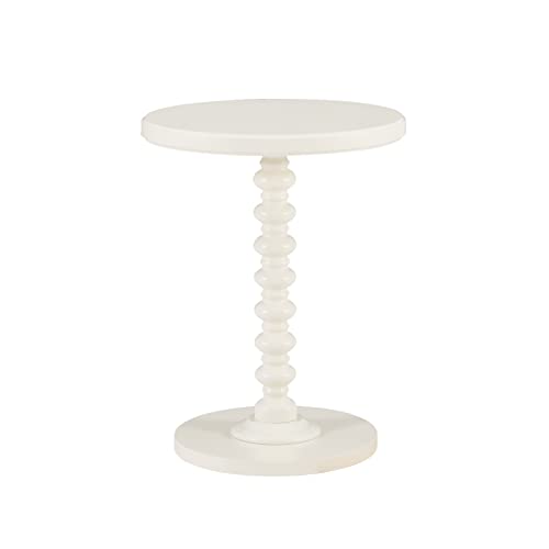 Powell Tarkin Round Off White Turned Spindle Pedestal Side Accent Table - color: Off White