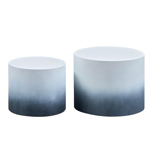 Round Coffee Table Set of 2, Nesting Coffee Table and End Table Set Wood Small Circle Drum Side Table for Living Room Office, No Assembly,Black&White - color: Black&white