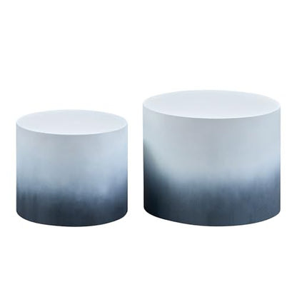 Round Coffee Table Set of 2, Nesting Coffee Table and End Table Set Wood Small Circle Drum Side Table for Living Room Office, No Assembly,Black&White - color: Black&white