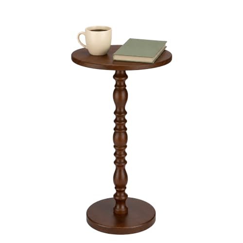Solid Wood Round Side Table, Rustic Pedestal Drink Table for Small Spaces, Accent Nightstand Table for Living Room, Bedroom, Corners, and Office, Walnut - color: Walnut
