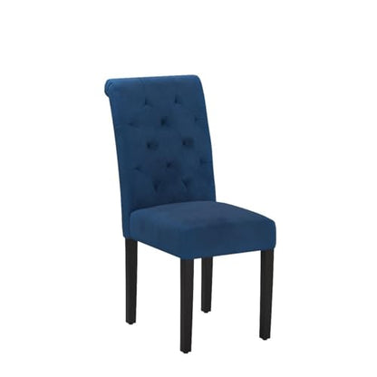 LSSBOUGHT Upholstered Dining Chairs Set of 2,Tufted Parsons Kitchen Chair with Solid Wood Legs, Modern Towel Fabric Side Chair for Dining Room/Restaurant(2pcs,Blue) - color: Blue-fabric, size: Set of 2