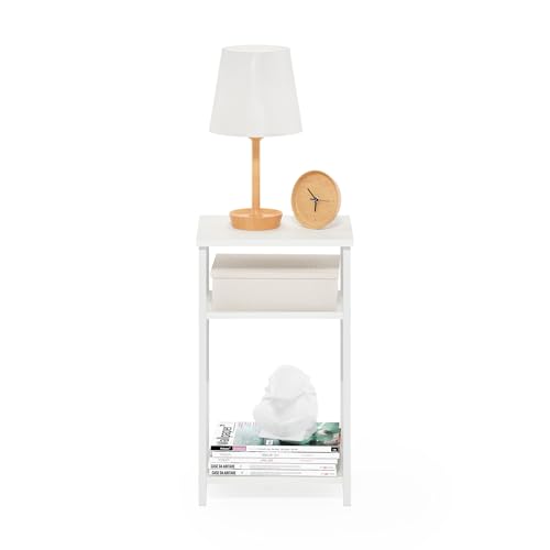 Furinno JUST 3-Tier Telephone Table, Metal Frame Modern Side Table with Open Shelf, Night Stand, Bedside Table, Easy Assembly, for Living Room, Bedroom, White - color: White/White, size: 1-Pack, Metal Frame, 3-Tier