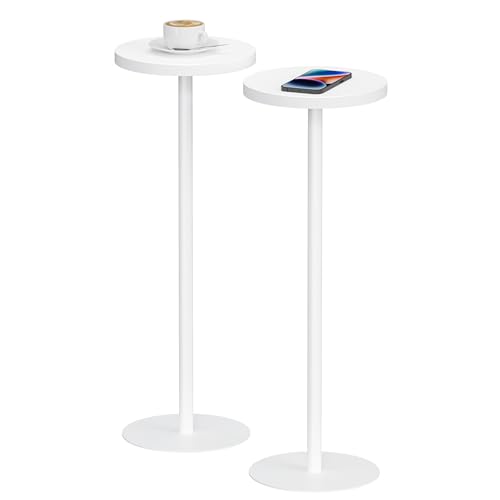 TUTOTAK Tall Round Side Table, Small End Table, Drink Table,Pedestal Table | for Small Space, Beside Table, Set of 2, Living Room and Bedroom, White TB01BW0652 - color: White, size: 2 Pack, style: Ordinary