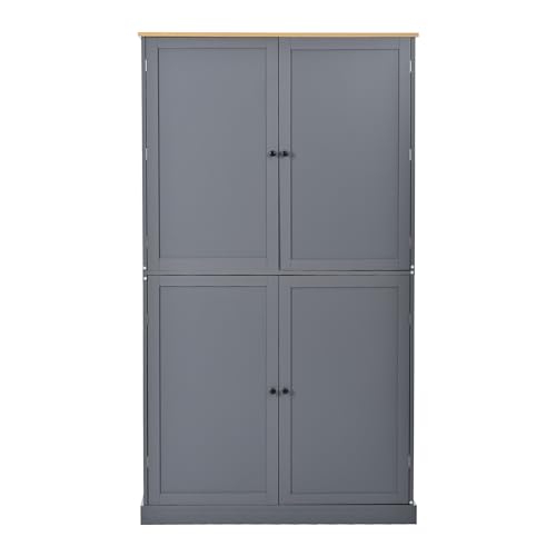Linique 71.3" Kitchen Pantry with 2 Drawers, 2 Adjustable Shelves, 8 Door Racks, Large Wooden Cupboard, Freestanding Tall Cabinet for Kitchen Dining Room Grey
