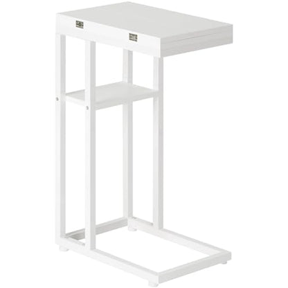 HOOBRO Foldable C Shaped End Table, C Shaped Side Table with Storage Shelf, Small Snack Table, Slide Under Couch Table for Sofa, Living Room Bedroom Small Spaces Easy Assembly, White WW29SF01 - color: White