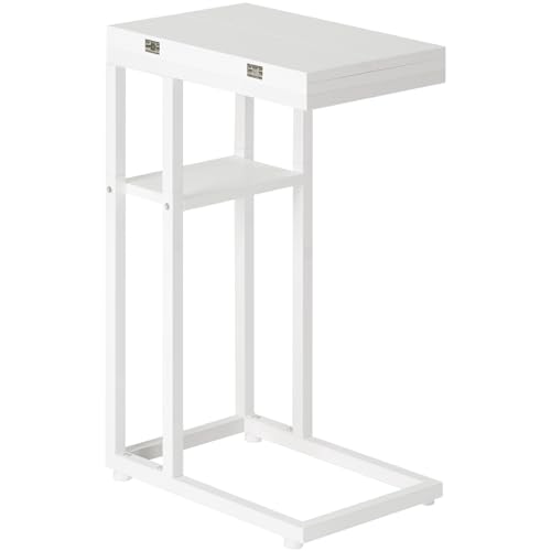 HOOBRO Foldable C Shaped End Table, C Shaped Side Table with Storage Shelf, Small Snack Table, Slide Under Couch Table for Sofa, Living Room Bedroom Small Spaces Easy Assembly, White WW29SF01 - color: White