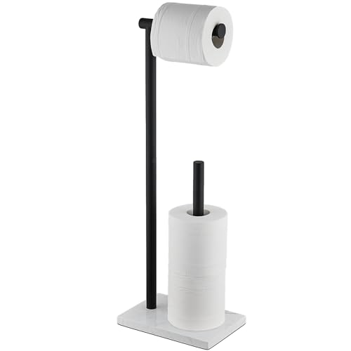 Hoooh Matte Black Toilet Paper Stand with Square Marble Base for Bathroom | Stainless Steel Floor Tissue Roll Holder with Reserve, No-Tip Weighted Base, Holds 4 Rolls, Ideal for Small Spaces - color: Matte Black, size: Square Base