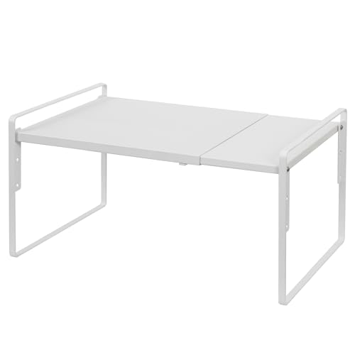 Nxconsu Cabinet Shelf Riser, Adjustable Cabinet Organizer, 10.3" Deep White | Heavy-Duty Metal Expandable Shelf Holds 50 lb with 3 Height Levels for Kitchen Cabinet Cupboard Pantry Dish Mug - color: White, size: 10.3’’D * 13.8-24.8’’W * 9.7’’H