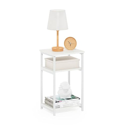 Furinno JUST 3-Tier Telephone Table, Metal Frame Modern Side Table with Open Shelf, Night Stand, Bedside Table, Easy Assembly, for Living Room, Bedroom, White - color: White/White, size: 1-Pack, Metal Frame, 3-Tier