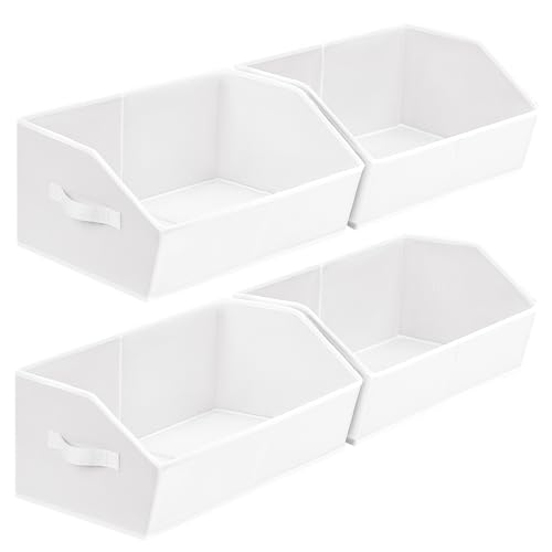 Closet Baskets for Shelves Trapezoid - Decorative Storage Baskets with Handle, Closet Bins for Organization, Shelf Storage Bins for Clothes, Books, Home, Office, 4 Pack, White - color: White, size: Large -4 Pack