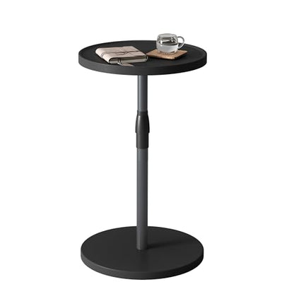 Adjustable Round Side Table, Small End Table, Pedestal Drink Table for Small Spaces, Tall Round Nightstand for Living Room Bedroom Sofa Couch, Black Wood Grain ET-010BW - color: Black Wood Grain