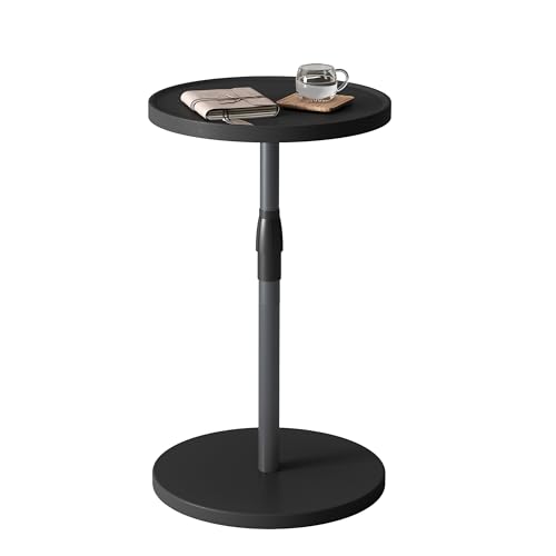 Adjustable Round Side Table, Small End Table, Pedestal Drink Table for Small Spaces, Tall Round Nightstand for Living Room Bedroom Sofa Couch, Black Wood Grain ET-010BW - color: Black Wood Grain