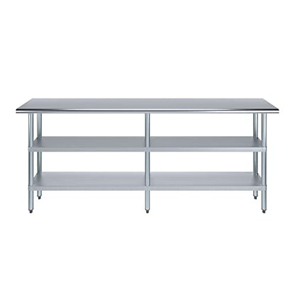 Stainless Steel Work Table with 2 Shelves | Metal Utility Table | Commercial & Residential NSF Utility (Stainless Steel Table with 2 Shelves, 84" Long x 14" Deep) - size: 84" Long x 14" Deep
