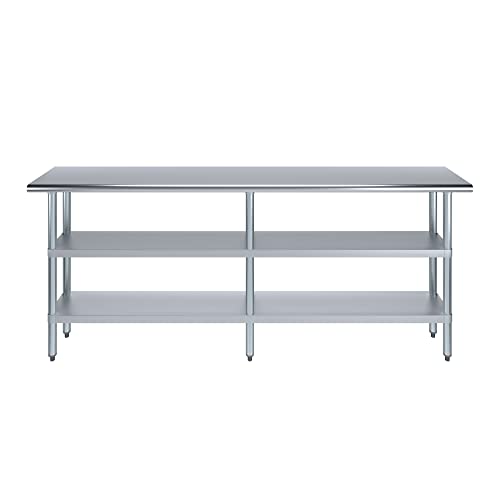 Stainless Steel Work Table with 2 Shelves | Metal Utility Table | Commercial & Residential NSF Utility (Stainless Steel Table with 2 Shelves, 84" Long x 14" Deep) - size: 84" Long x 14" Deep
