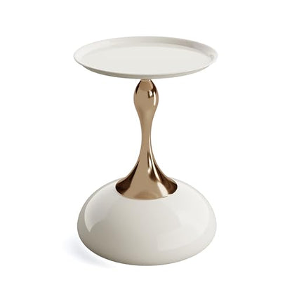 Luxury Round End Table White Gold Modern Small Side Table 15" Living Room Table Iron Sofa Coffee Table Cute Shape, White Gold - color: White