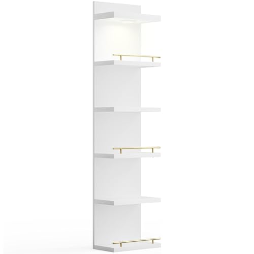 REIBII 6 Tier Wall Shelf Unit, White Lack Shelf, Vanity Floating Shelves with LED Light, Versatile Floating Shelves for Bedroom, Living Room, Office ﻿ - color: White, size: 6 Tier (1-Pack)