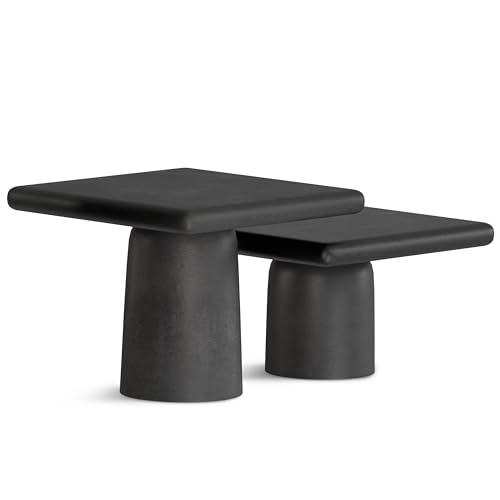 SIMPLIHOME Zachary Coffee Table 2-Piece Set - 42 inch Wide Cast Aluminum Square Living Room Tables in Graphite and Black Nickel, Contemporary Nesting Center Table Set with Flexible Style, Assembled - color: Graphite, Black Nickel, size: 21 inch, style: Ca
