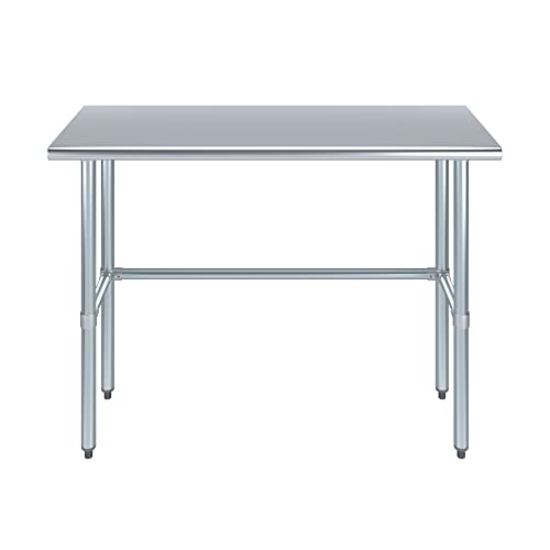 48" x 18" Open Base Stainless Steel Work Table – NSF Certified Narrow Commercial Utility Table with Galvanized Legs for Kitchens, Labs & Food Trucks - size: 48"x18"