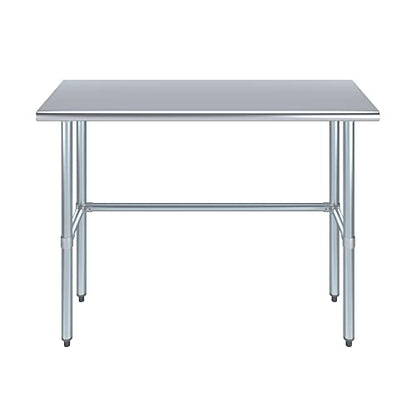 48" x 18" Open Base Stainless Steel Work Table – NSF Certified Narrow Commercial Utility Table with Galvanized Legs for Kitchens, Labs & Food Trucks - size: 48"x18"