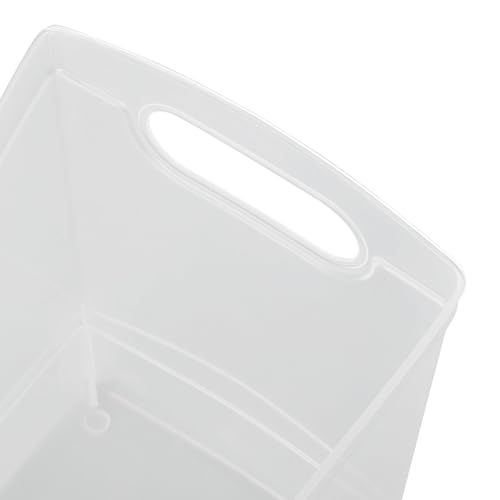 Modern Narrow Organizer Storage Bin, Clear Plastic Household Storage Container for Kitchen Pantry storage, Under Sink Bin, Bathroom/Laundry Room - Made In USA - 2 Pack (Narrow - 13” X 9” X 6”)