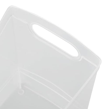 Modern Narrow Organizer Storage Bin, Clear Plastic Household Storage Container for Kitchen Pantry storage, Under Sink Bin, Bathroom/Laundry Room - Made In USA - 2 Pack (Narrow - 13” X 9” X 6”)