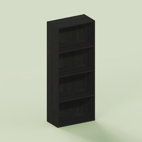 Hagen 4-Tier Open Shelf Bookcase, Bookshelf, for Living Room and Home Office, Black Oak - color: Black Oak, size: 9.3 (D) x 15.6 (W) x 41.7 (H) inches.