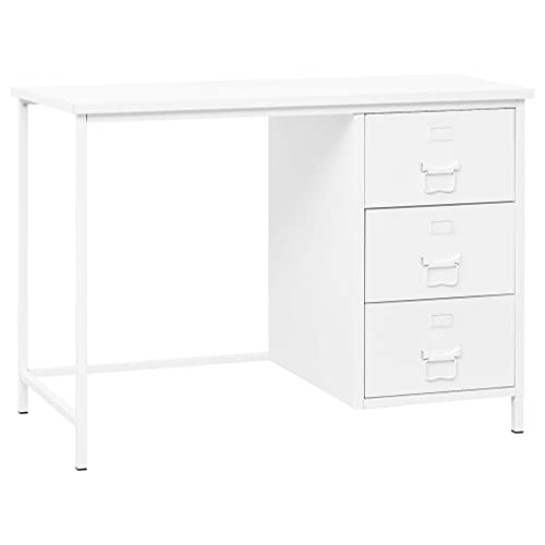 Industrial Computer Writing Desk, Office Study Table,Work from Home,Industrial Desk with Drawers White 41.3"x20.5"x29.5" Steel