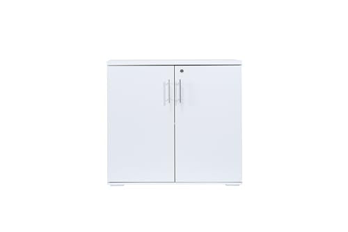 MMT Storage Cupboard, Storage Cabinet, File Cabinet for Office Documents, Garage Tools, Utility, White Wood, Lockable, 31.5" Long
