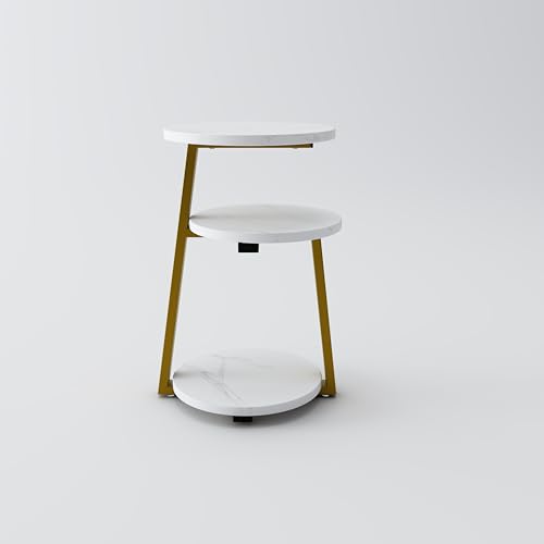 3-Tier Round End Table, Faux Marble Top Side Table with Sturdy Metal Legs, Modern Nightstand for Living Room, Bedroom, Small Spaces (Golden) - color: Golden