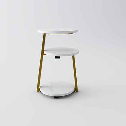 3-Tier Round End Table, Faux Marble Top Side Table with Sturdy Metal Legs, Modern Nightstand for Living Room, Bedroom, Small Spaces (Golden) - color: Golden