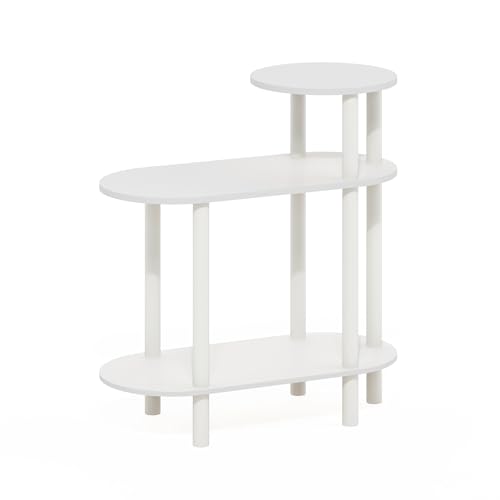 3-Tier Oval Sofa End Table, Toolless Assembly Bedside Table, Night Stand with Open Shelf, Side Table, for Bedroom, Living Room, White - color: White/White, size: 3 Tier, Round Top